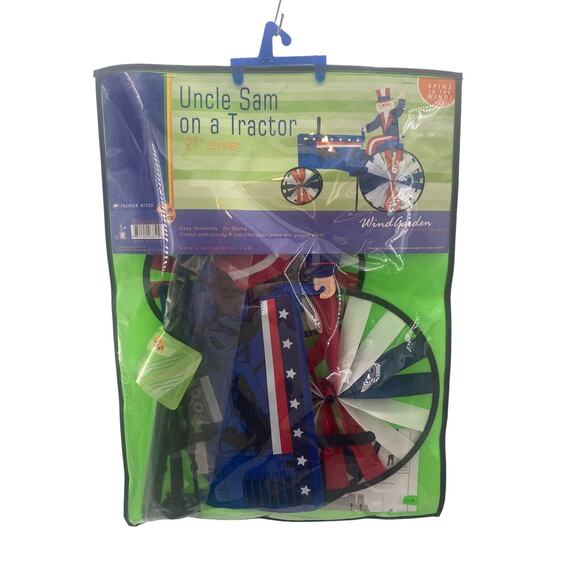Patriotic American Flag Uncle Sam on a Tractor 21" Garden Spinner Kites Sun Tex - Picture 2 of 4